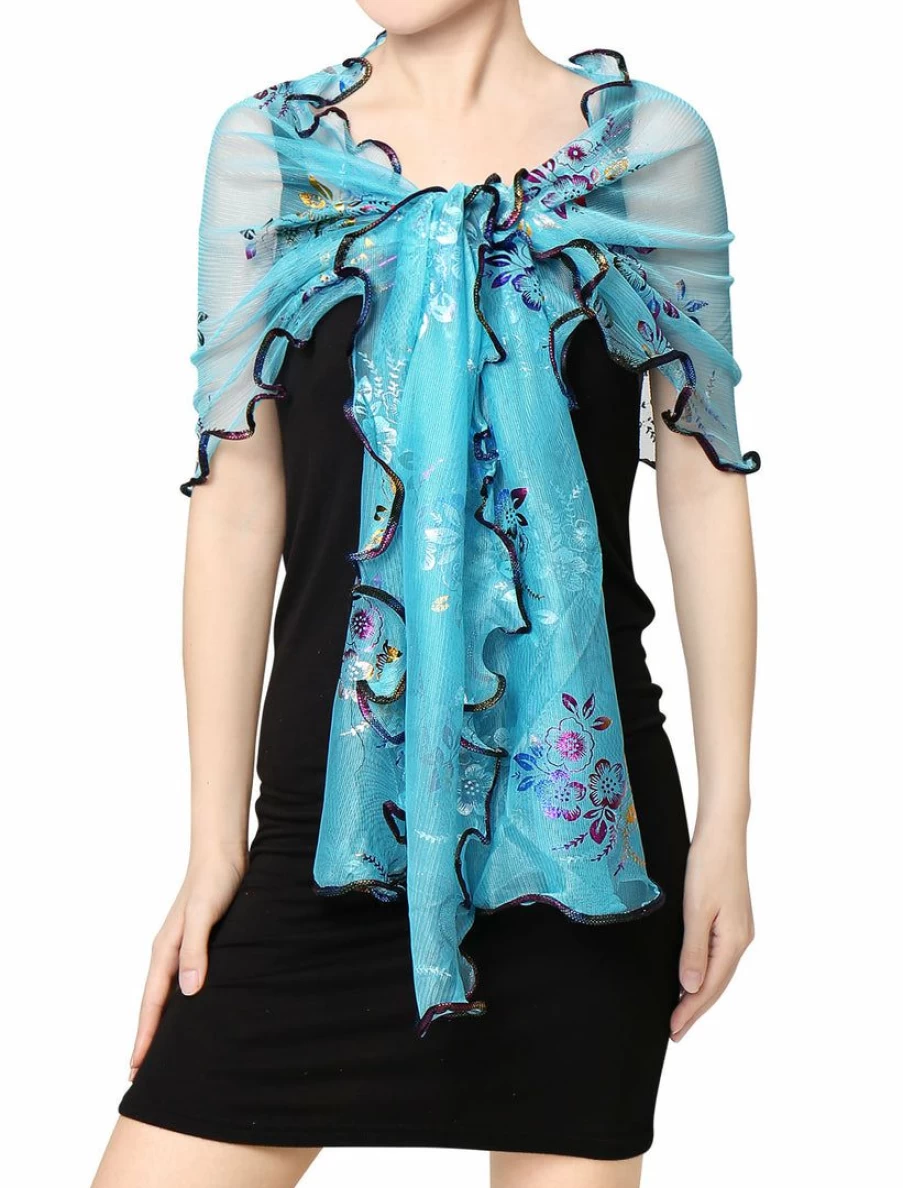 Allegra K Floral Print Sheer Mesh Long Scarf for Women - Shiny Fashion Accessory