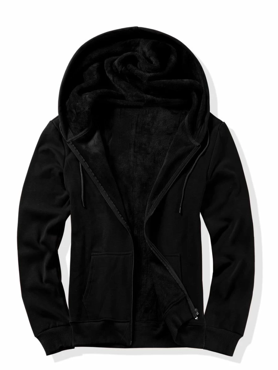 Men's Heavyweight Sherpa Fleece Hoodie Jacket with Full-Zip & Pockets for Winter Warmth