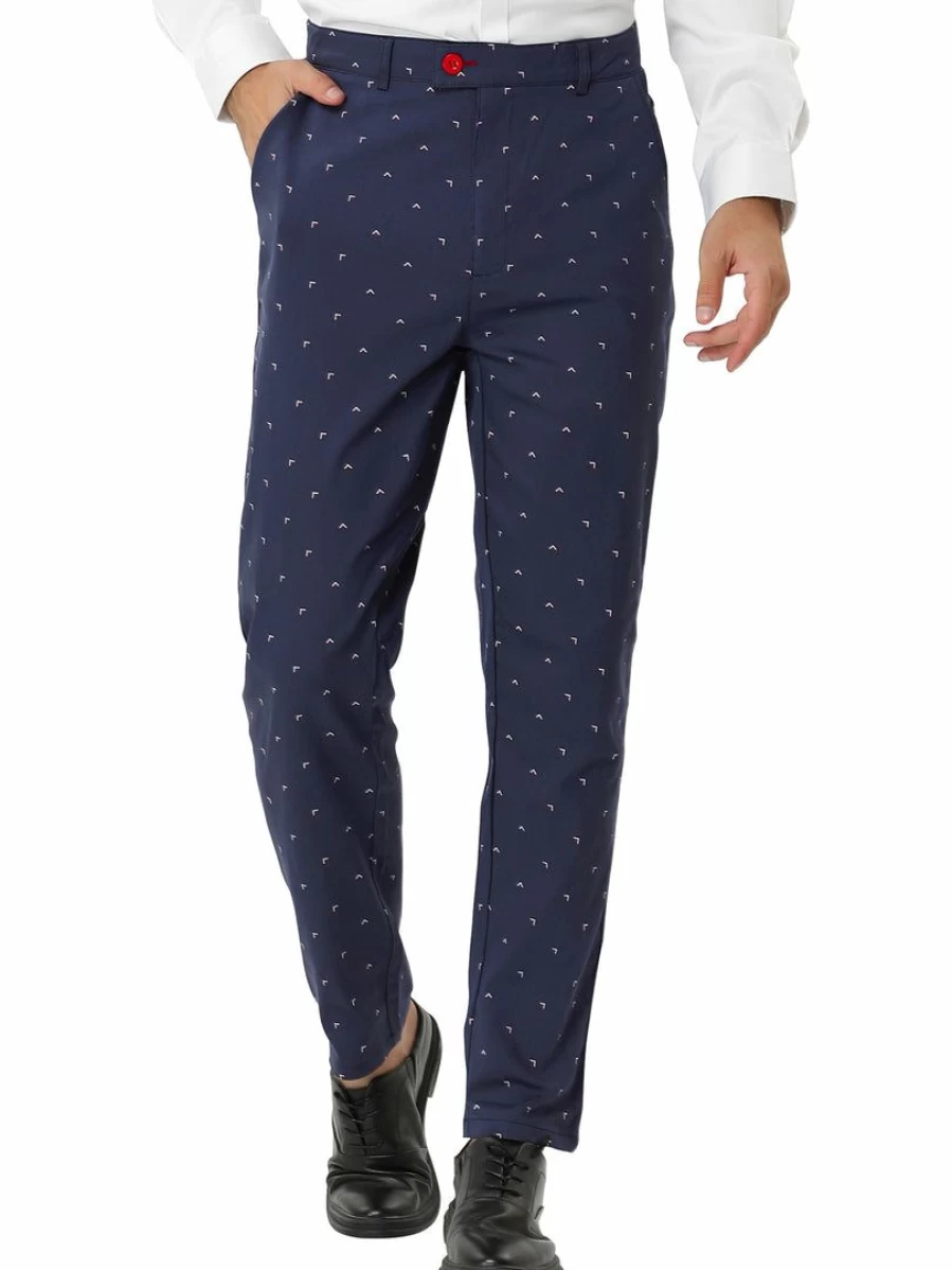 Men's Slim Fit Casual Chinos Dress Pants for Business with Printed Design