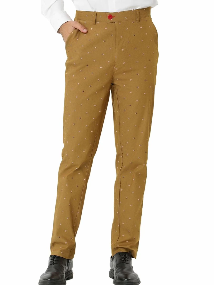 Men's Slim Fit Casual Chinos Dress Pants for Business with Printed Design