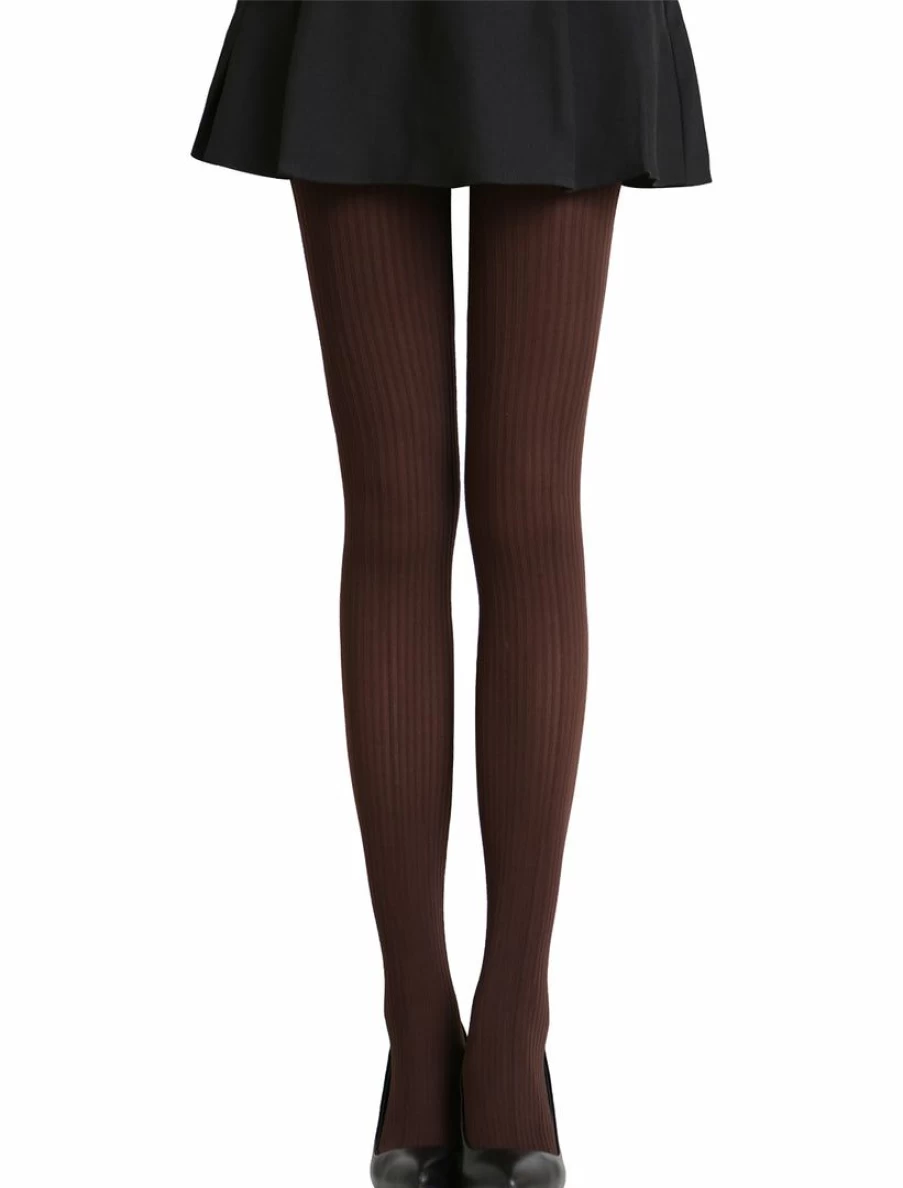Allegra K Women's Brown Striped Embroidered Breathable Pantyhose - 1 Pack