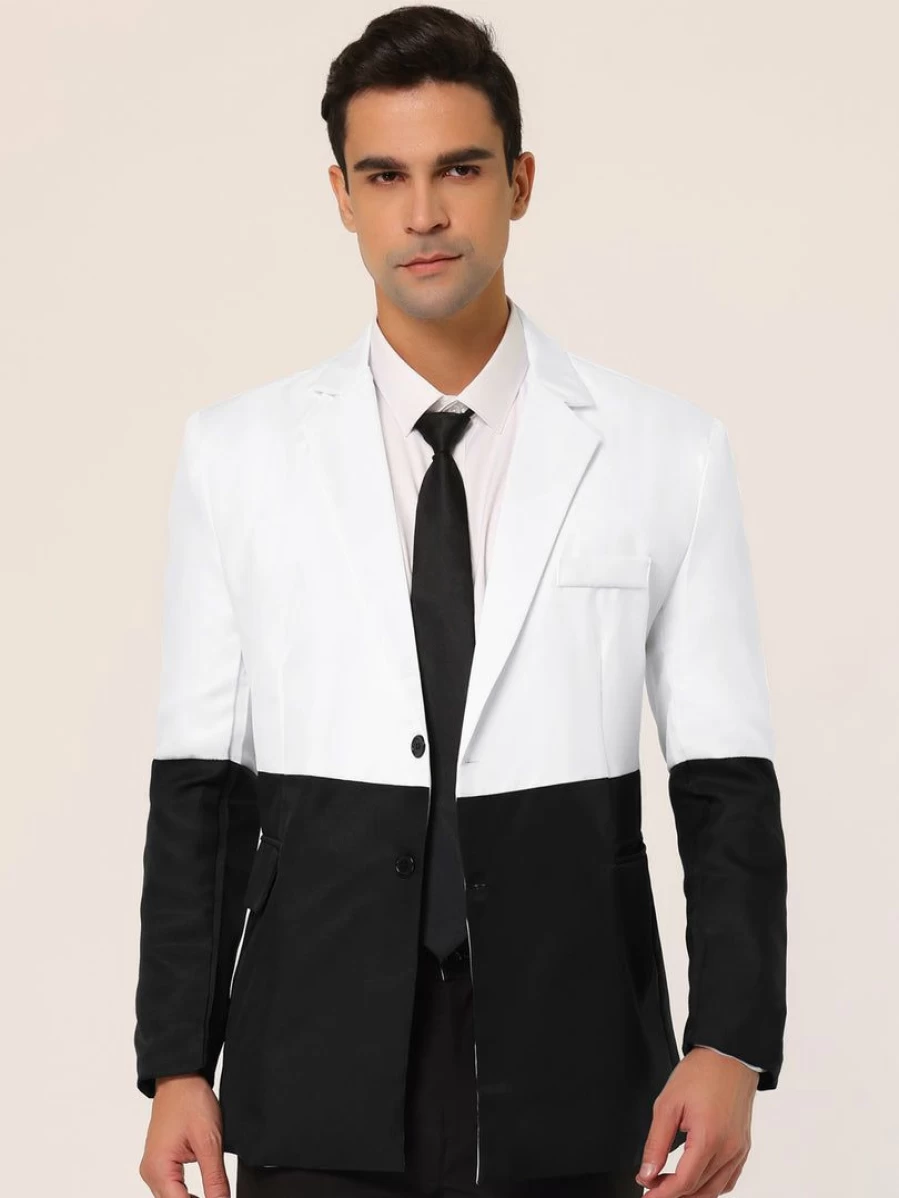 Men's Slim Fit Color Block Formal Blazer - Modern Dress Suit Jacket for Business & Sports