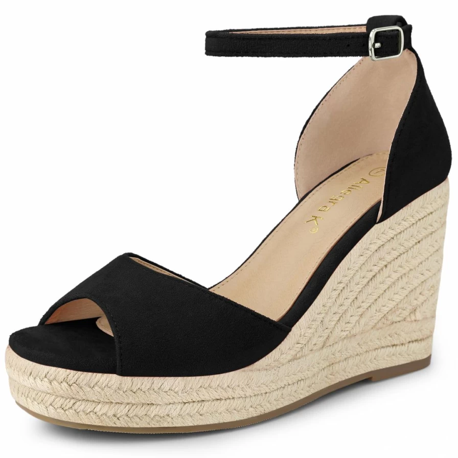 Women's Ankle Strap Wedge Sandals with Espadrille Platform Heel - Comfortable Summer Shoes