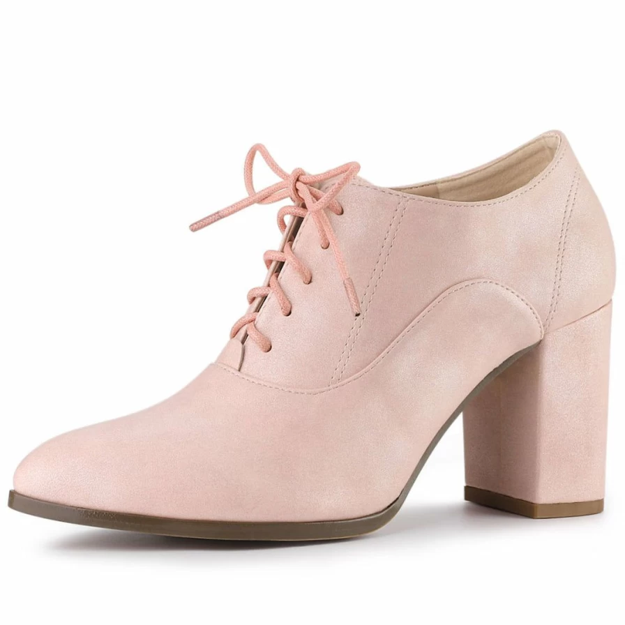 Women's Chunky Heel Ankle Boots Pointed Toe Lace Up Fashion Booties