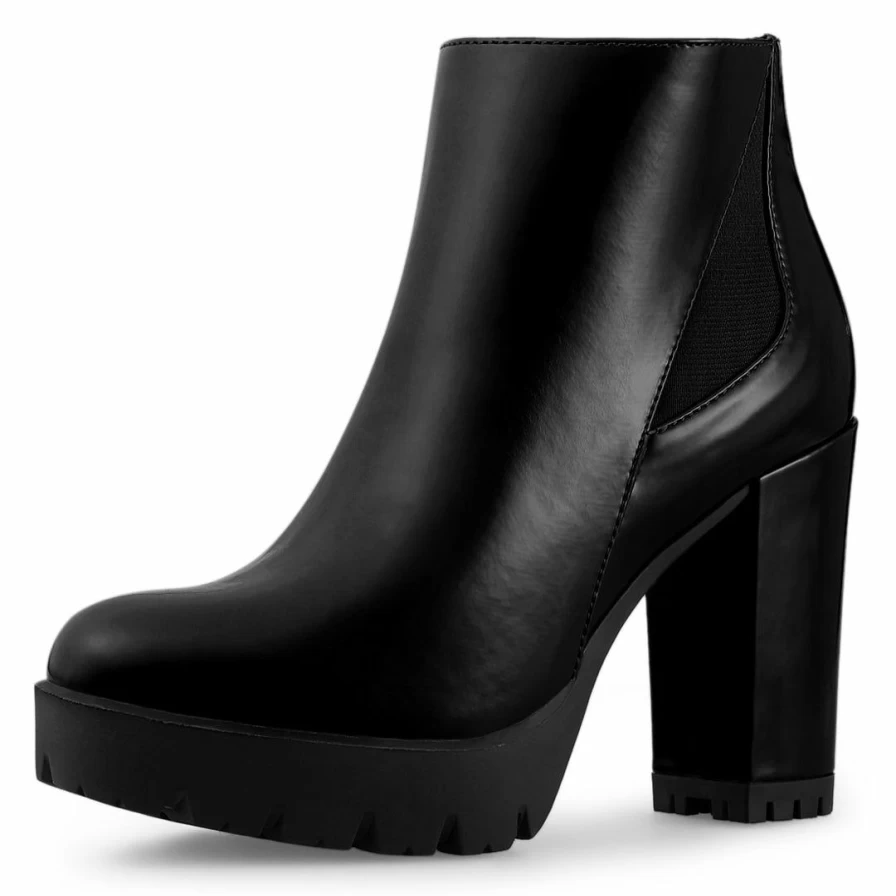 Women's Chunky Heel Platform Ankle Boots with Rounded Toe - Stylish & Comfortable Footwear