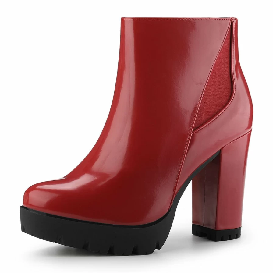 Women's Chunky Heel Platform Ankle Boots with Rounded Toe - Stylish & Comfortable Footwear