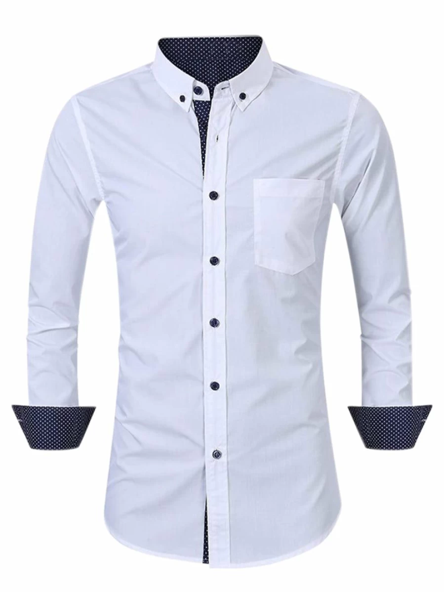 Men's Slim Fit Contrast Dress Shirt Cotton Button Down Business Casual Shirt