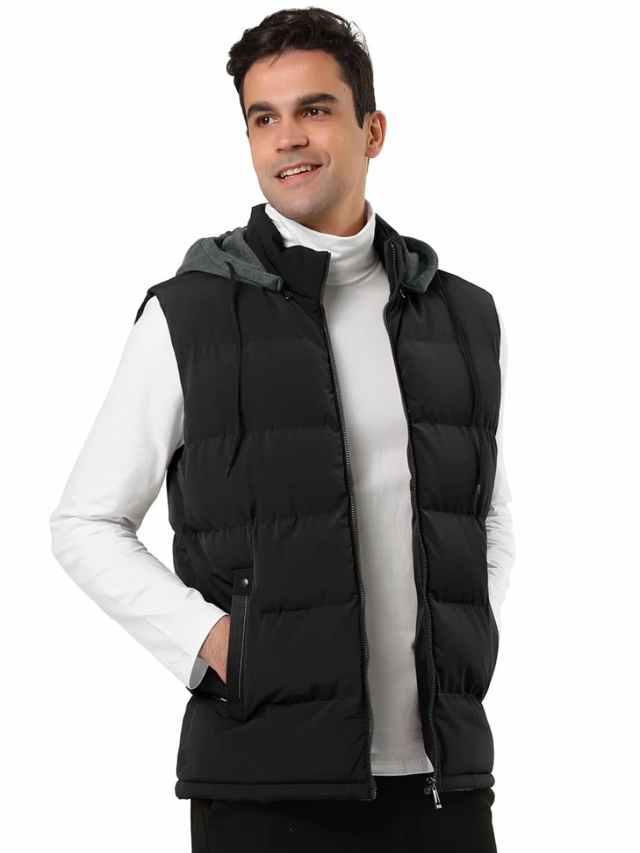 Men's Sleeveless Quilted Padded Vest Hooded Winter Jacket with Zipper for Cold Weather