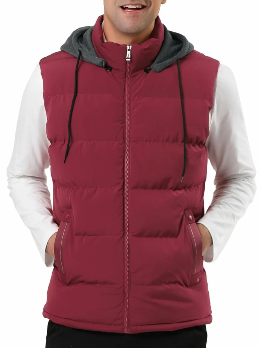 Men's Sleeveless Quilted Padded Vest Hooded Winter Jacket with Zipper for Cold Weather