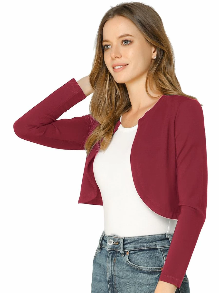 Women's Open Front Bolero Shrug with Curved Hem - Lightweight Crop Top Cardigan for Layering