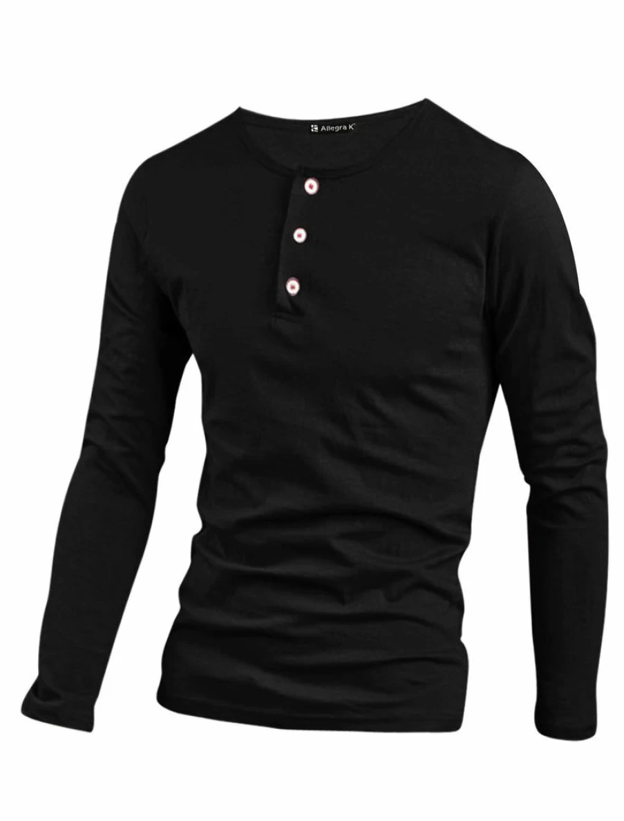 Men's Casual Slim Fit Long Sleeve Henley T-Shirt with Button Down Tunic Style