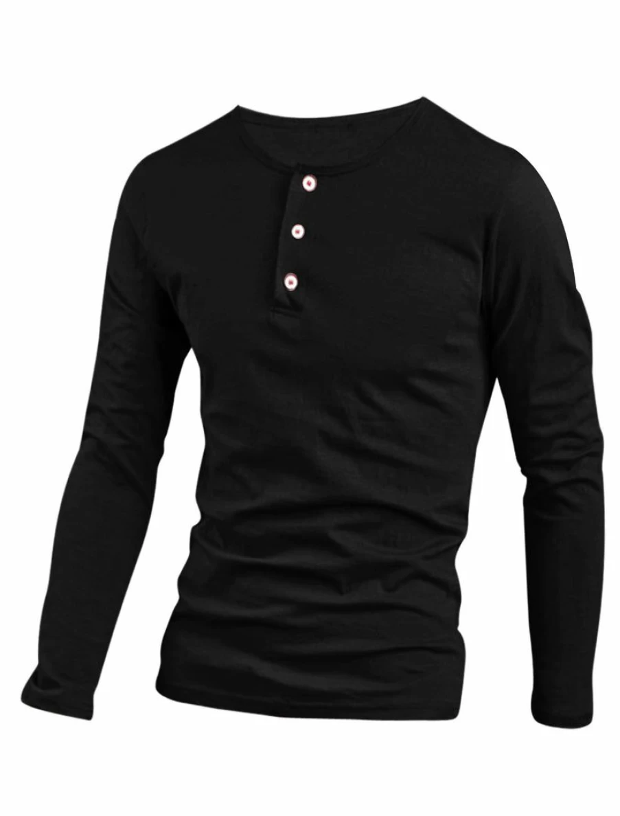Men's Casual Slim Fit Long Sleeve Henley T-Shirt with Button Down Tunic Style