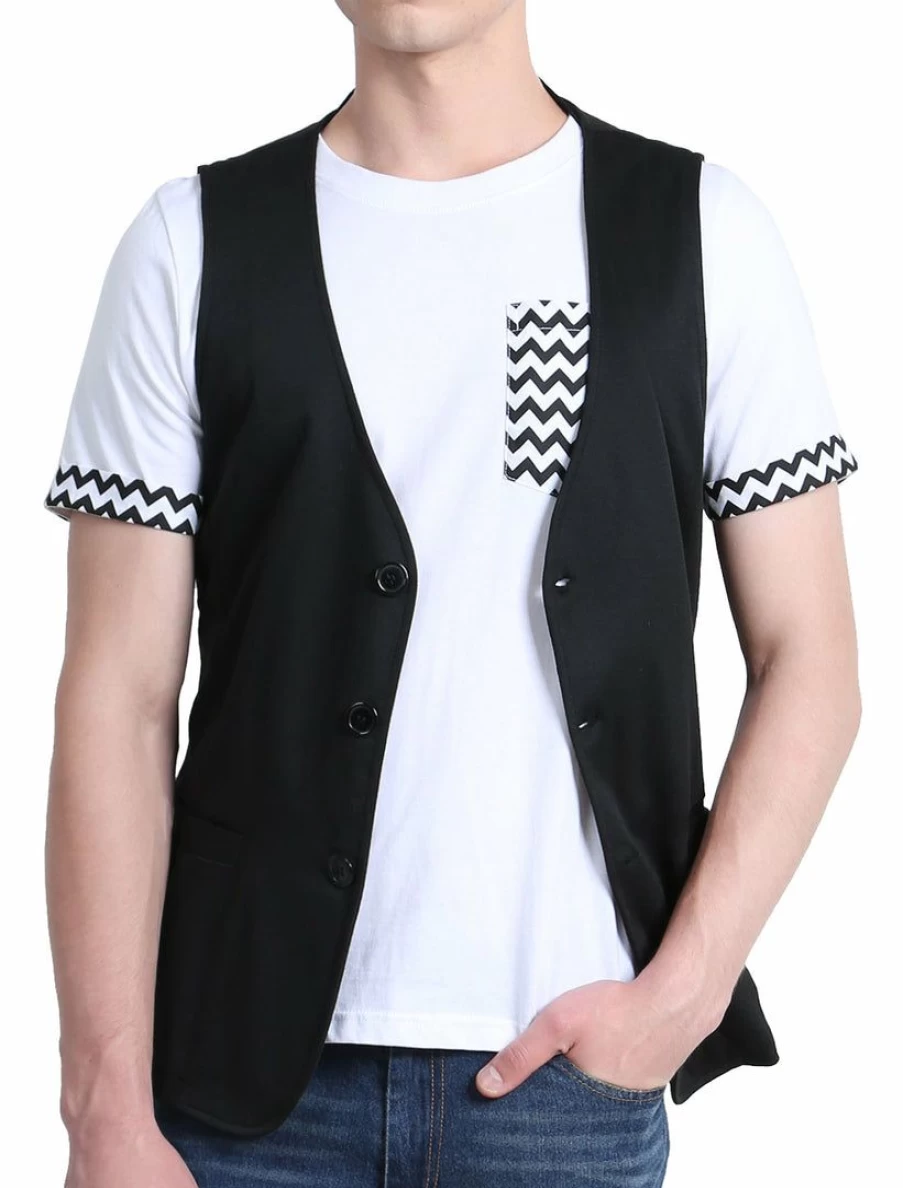 Men's Solid Color V-Neck Sleeveless Vest with Two Pockets - Button Down Casual Style