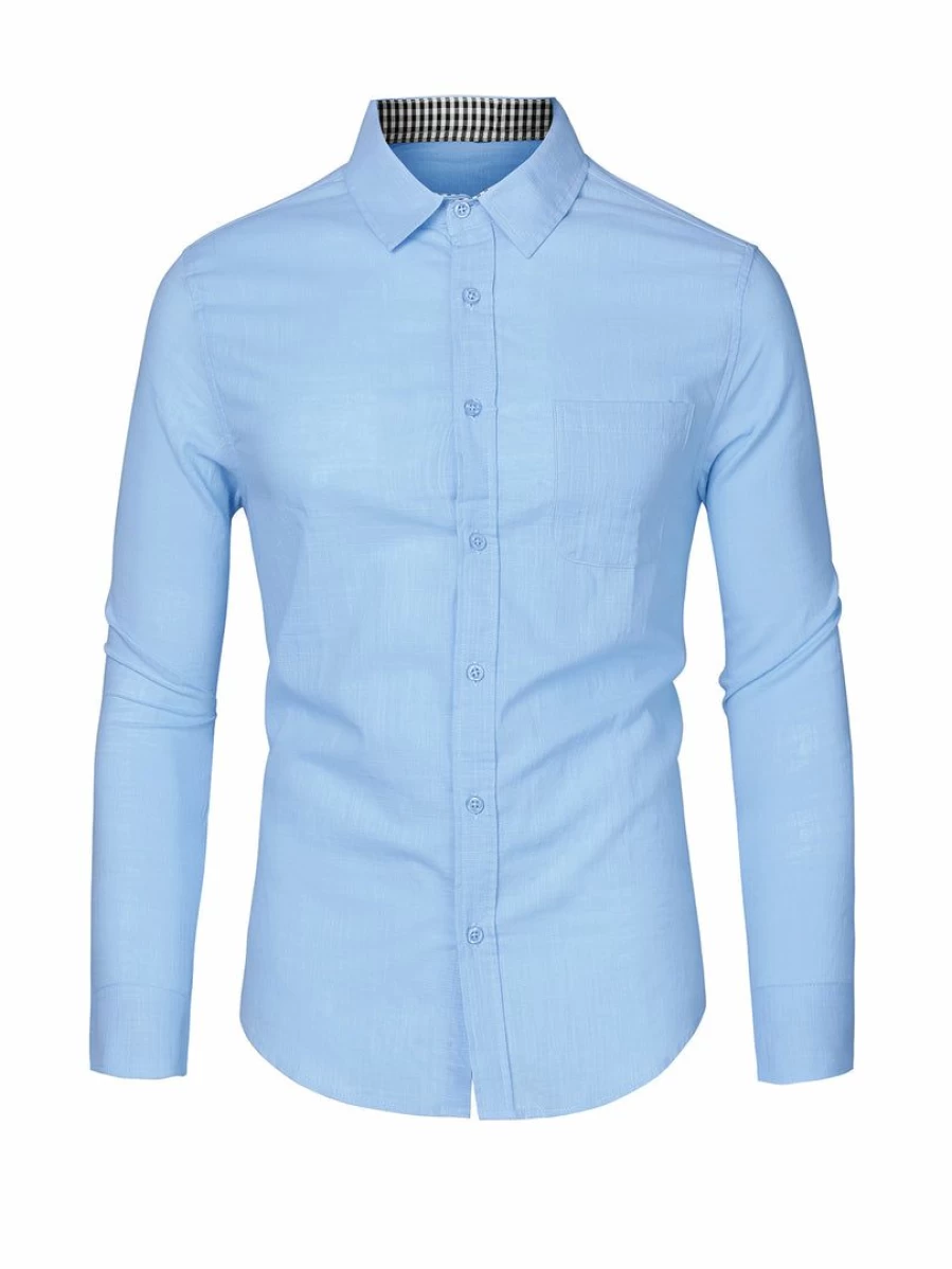 Men's Contrast Color Plaid Long Sleeve Dress Shirt for Office Wear