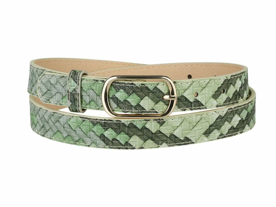 Women's Faux Leather Belt with Metal Pin Buckle and Woven Pattern for Jeans and Dresses