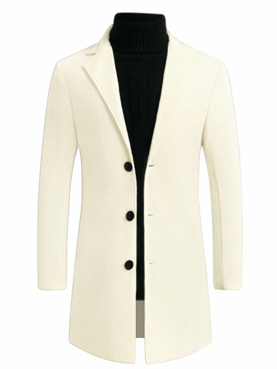 Men's Slim Fit Winter Trench Coat - Single Breasted Long Overcoat with Notched Lapel