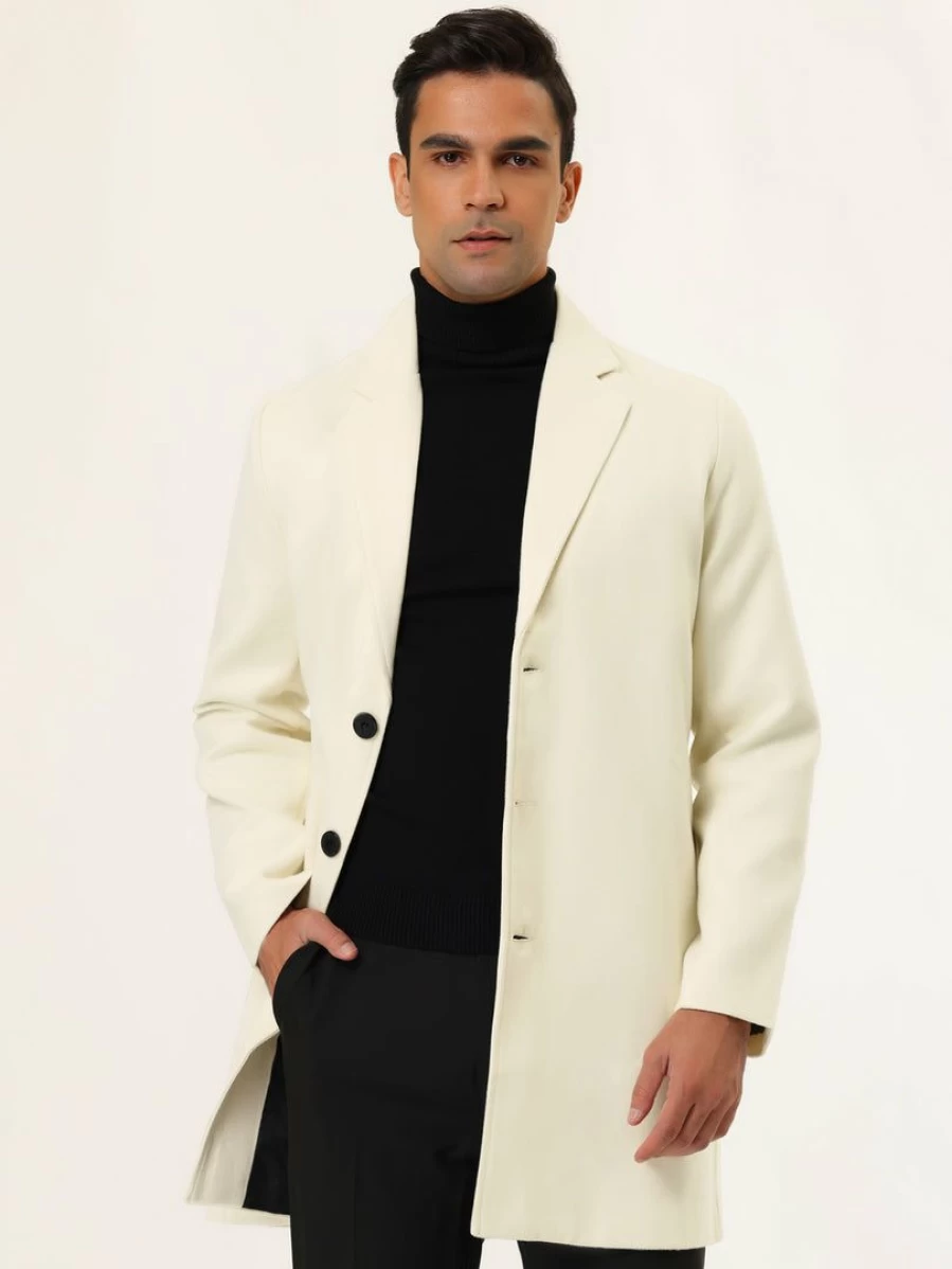 Men's Slim Fit Winter Trench Coat - Single Breasted Long Overcoat with Notched Lapel