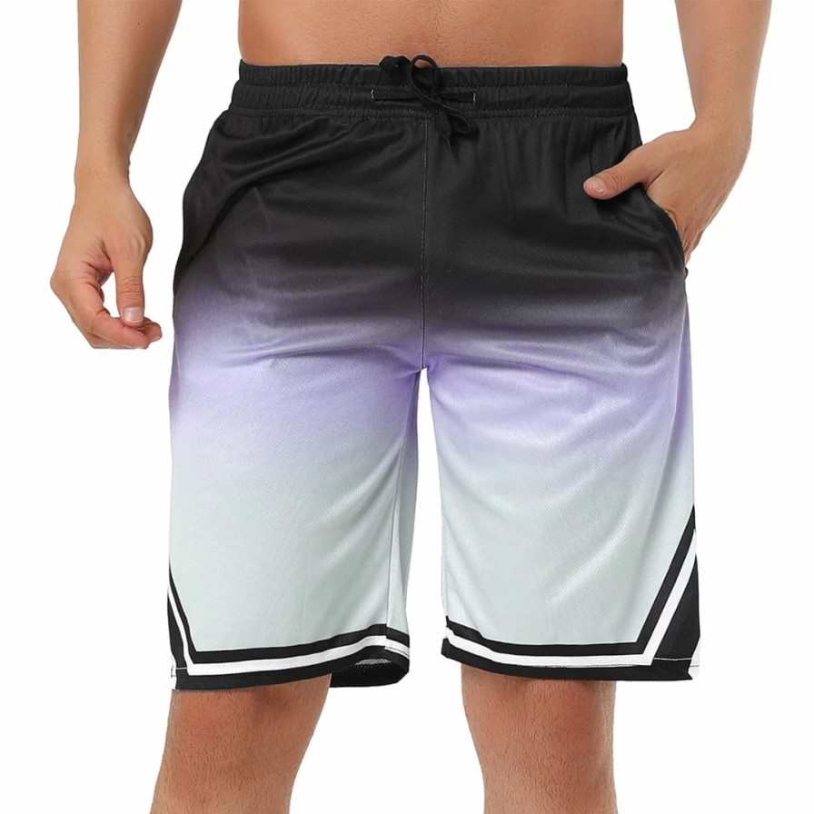 Men's Color Block Swim Shorts with Drawstring - Summer Printed Boardshorts for Beach & Pool
