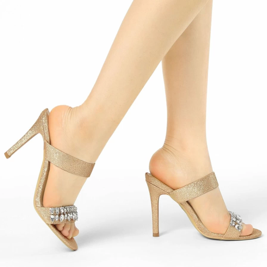 Sparkly Rhinestone High Heel Sandals for Women - Glitter Stiletto Party Shoes