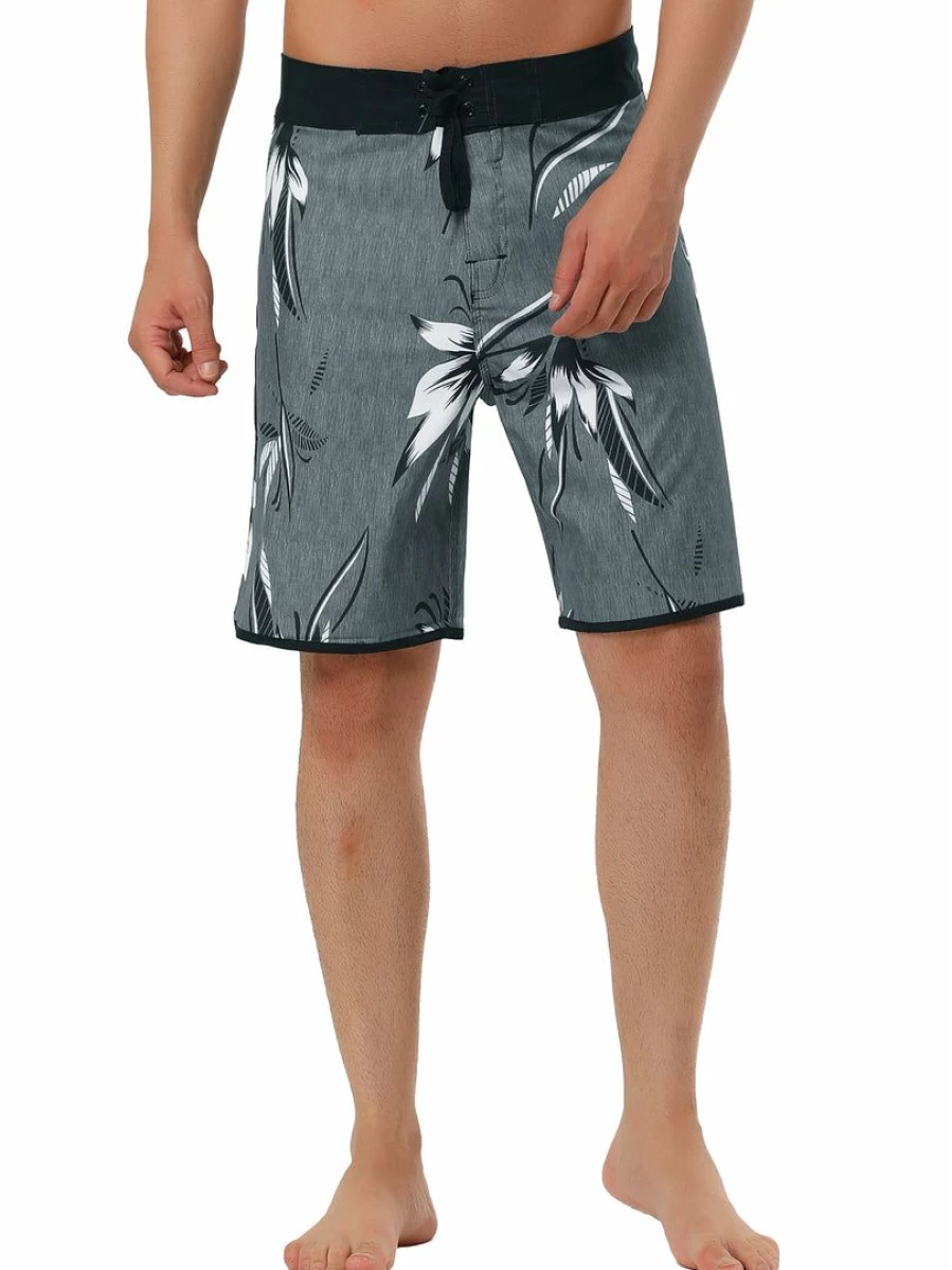 Men's Summer Printed Swim Shorts with Drawstring for Beach Surfing and Board Sports