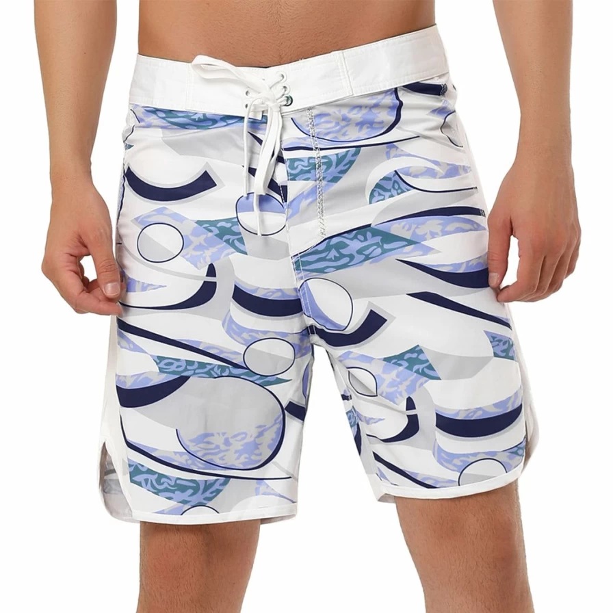 Men's Summer Printed Swim Shorts with Drawstring for Beach Surfing and Board Sports