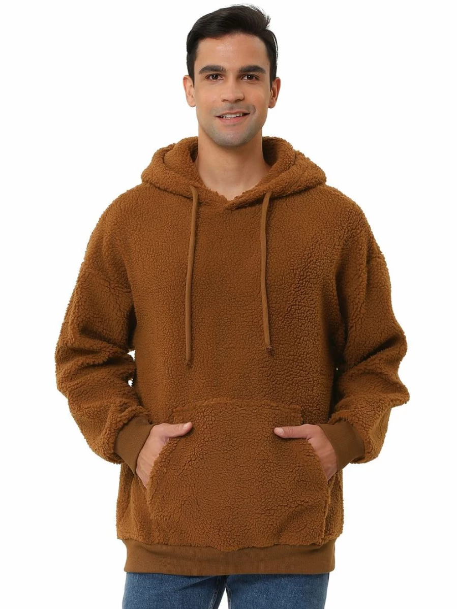 Men's Winter Sherpa Fleece Hoodie with Pocket - Warm Pullover Sweatshirt for Cold Weather