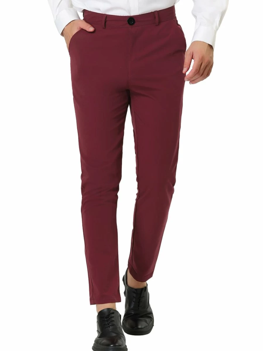 Men's Slim Fit Stretch Chino Pants for Business Casual Comfort Flat Front Solid Color Dress Trousers
