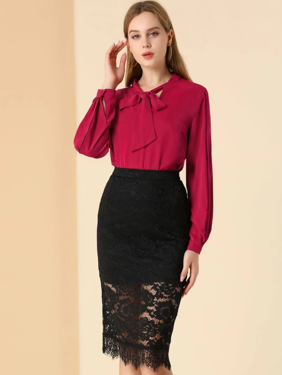 Women's Long Sleeve Loose Blouse with V-Neck and Contrast Piping - Casual Work T-Shirt Top