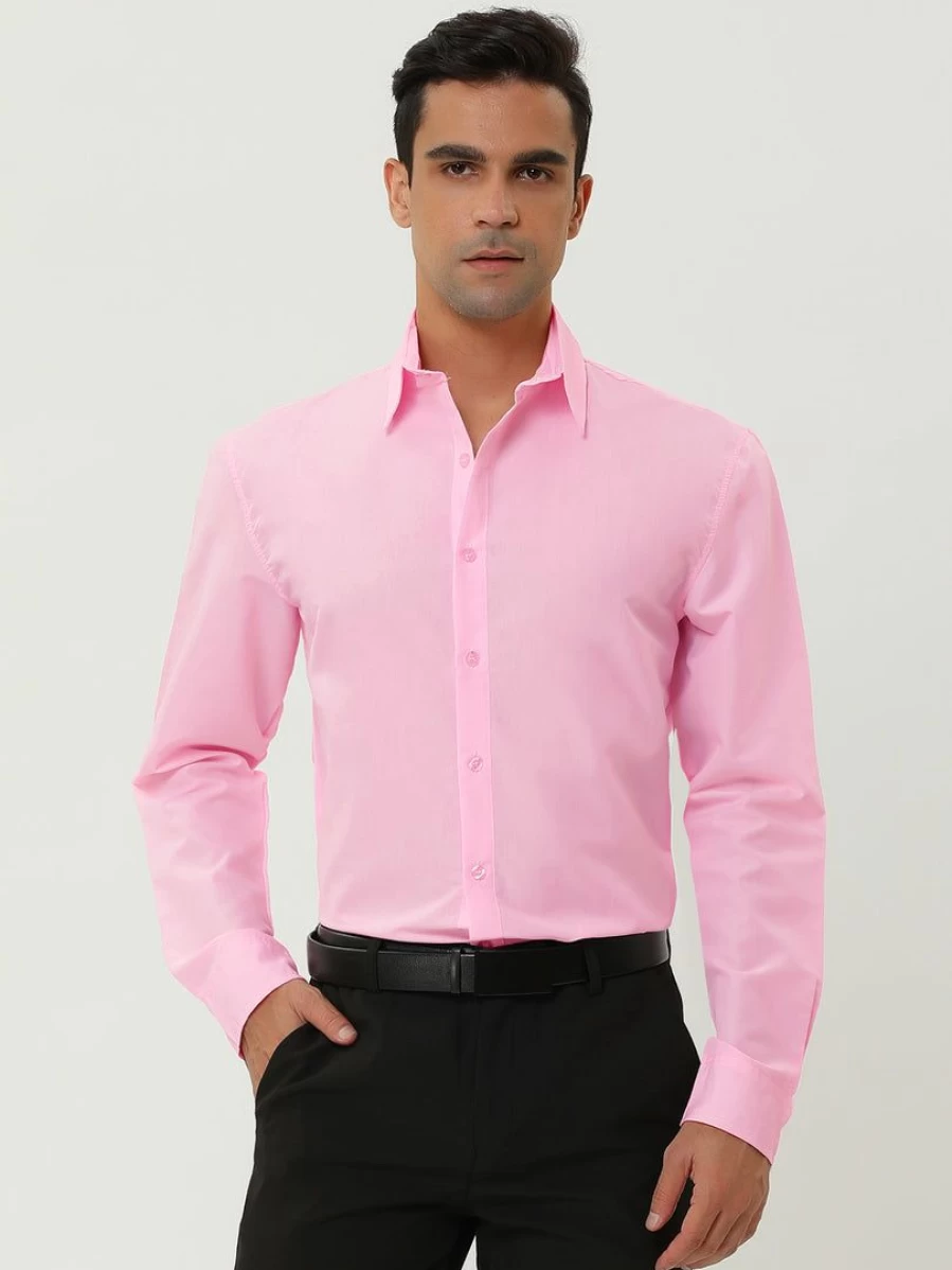Men's Regular Fit Long Sleeve Solid Dress Shirt - Button Down Formal Shirt for Prom & Office Wear