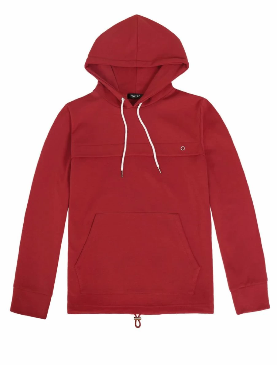 Burgundy Men's Casual Pullover Hoodie with Pocket Solid Color Sport Sweatshirt