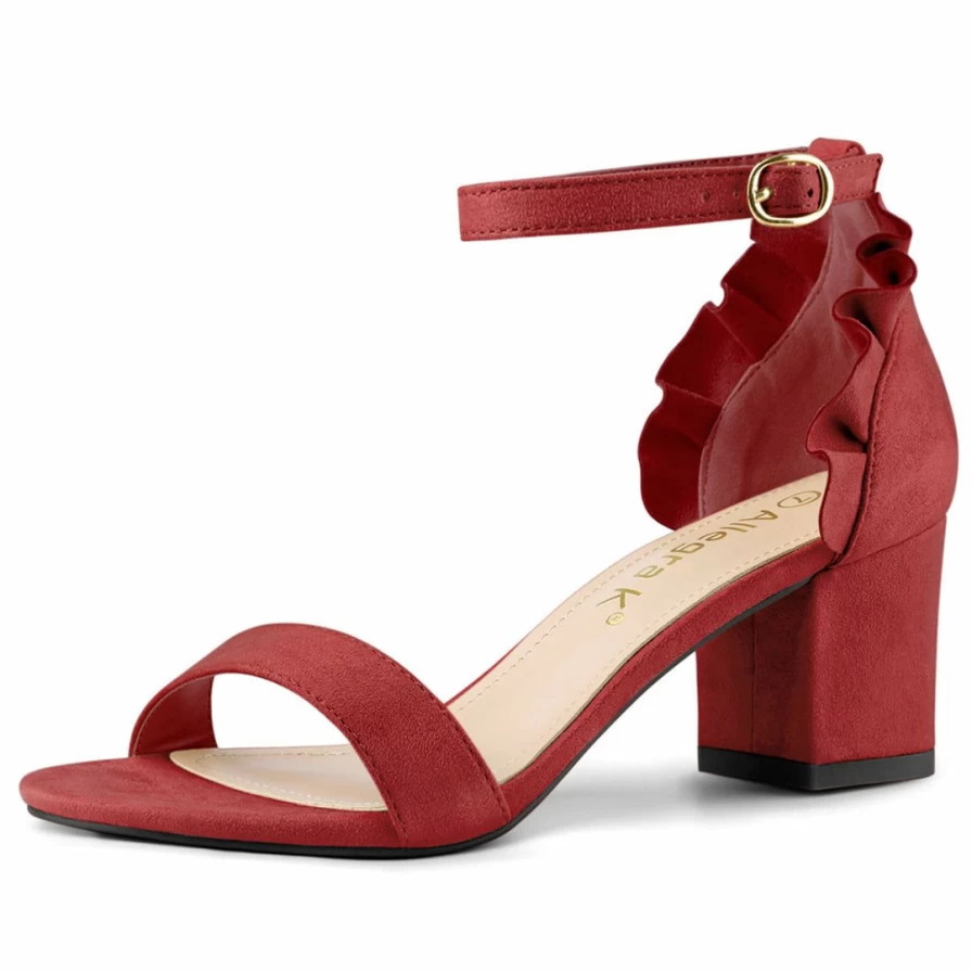 Allegra K Women's Block Heel Sandals with Ankle Strap and Ruffle Detail