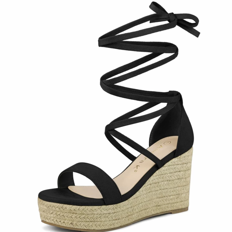 Women's Espadrille Wedge Heel Sandals with Lace-Up Design and Platform Sole