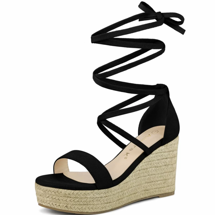 Women's Espadrille Wedge Heel Sandals with Lace-Up Design and Platform Sole