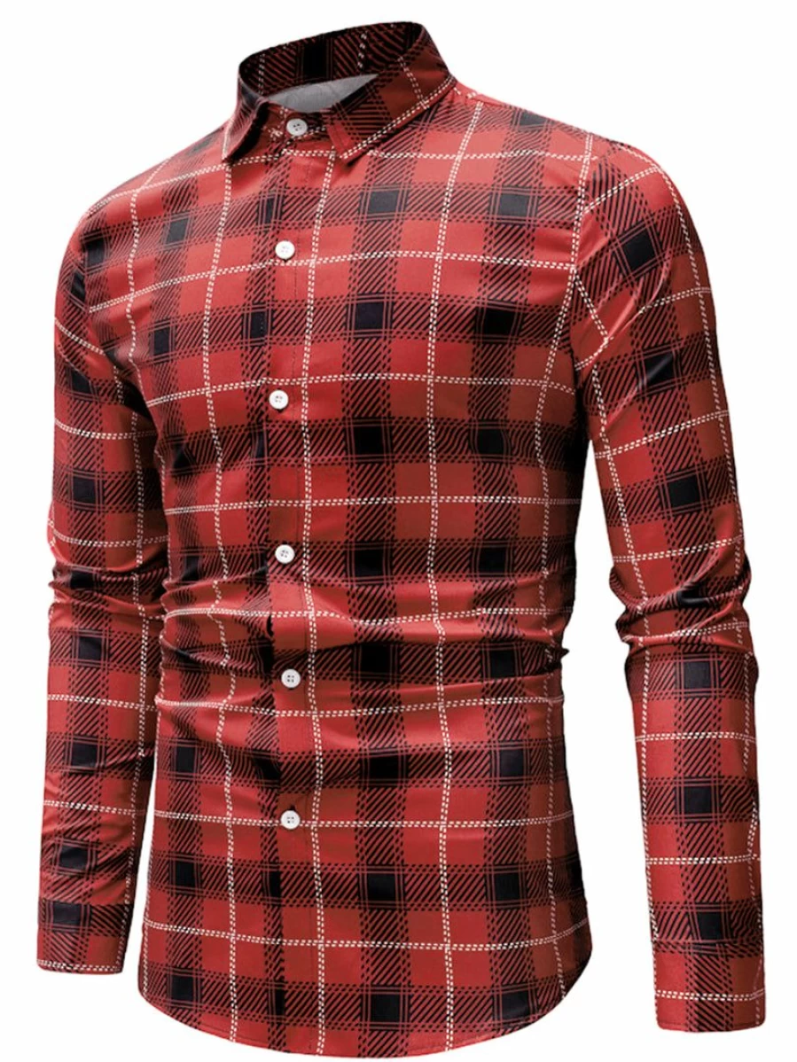 Men's Casual Long Sleeve Checked Plaid Button Down Shirt - Regular Fit Comfortable Stylish