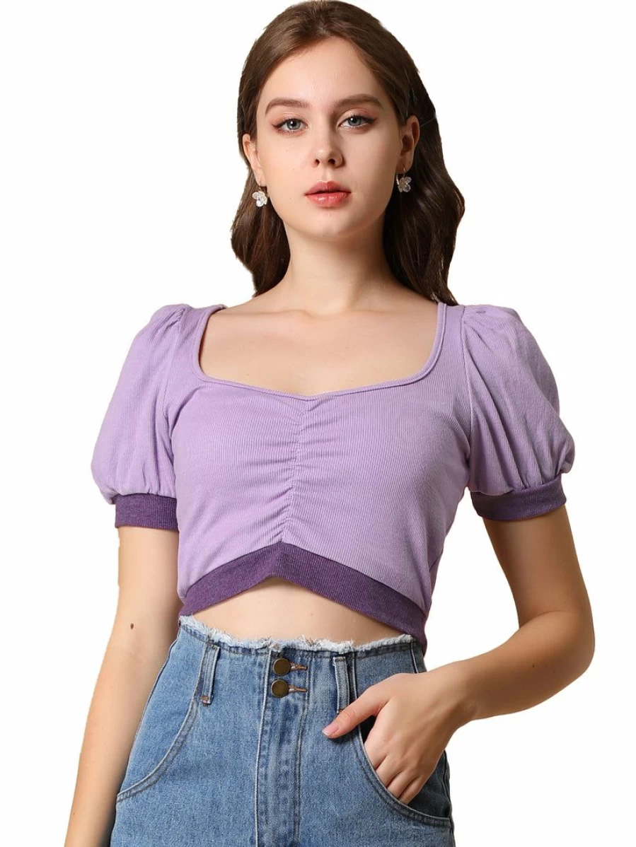 Purple V-Neck Contrast Color Knit Sweater for Women