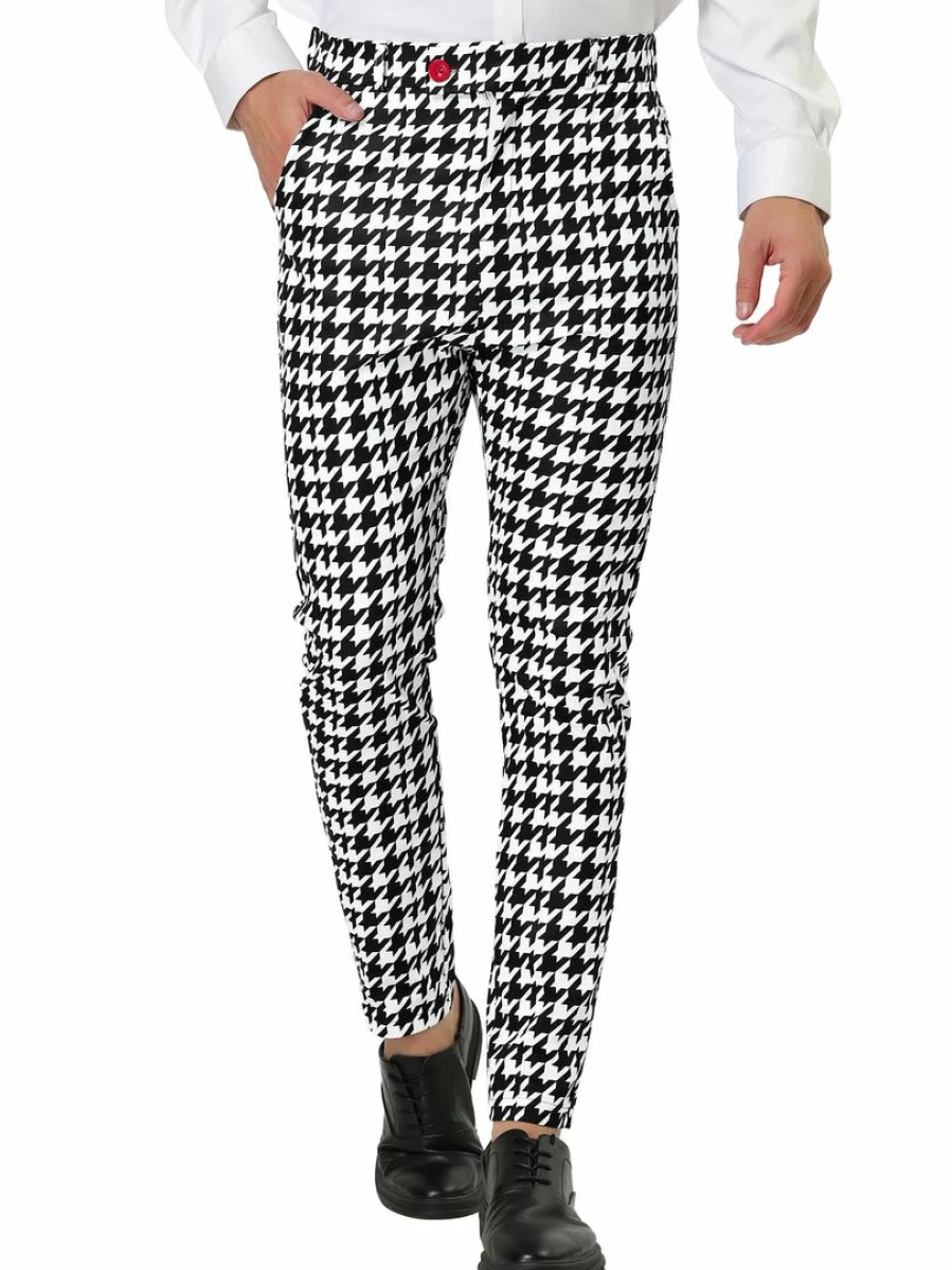 Men's Casual Geometric Print Color Block Flat Front Dress Pants by Allegra K