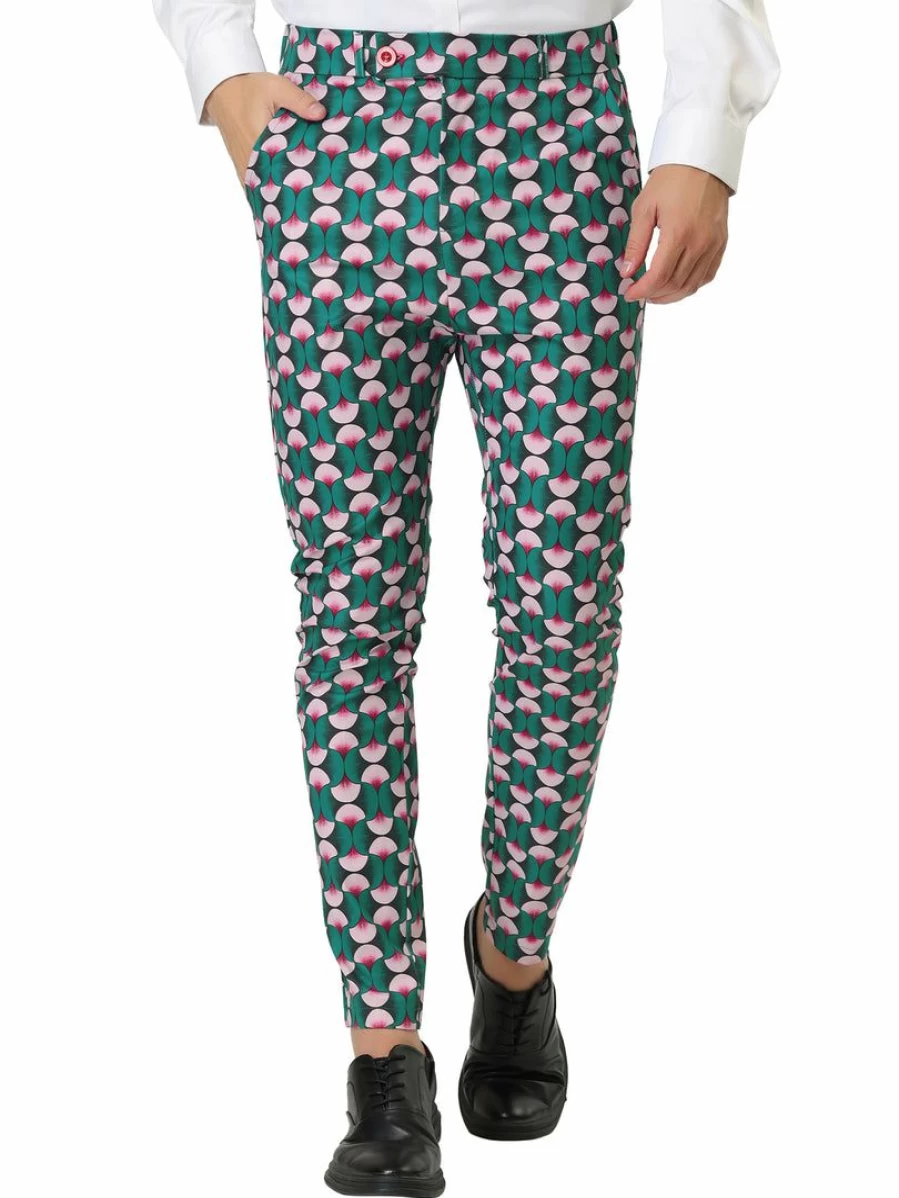 Men's Casual Geometric Print Color Block Flat Front Dress Pants by Allegra K