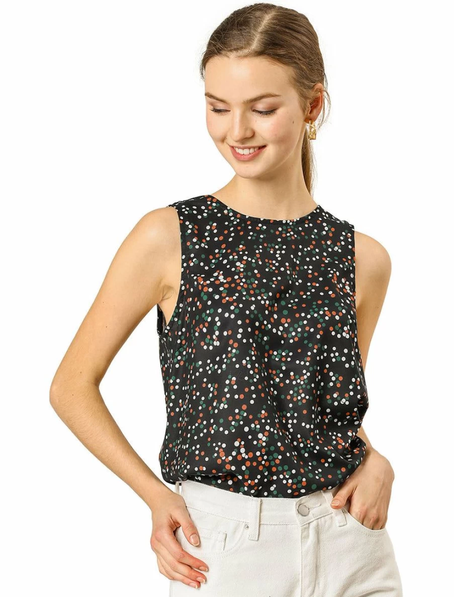 Black Sleeveless Polka Dot Top with Bow Back for Women