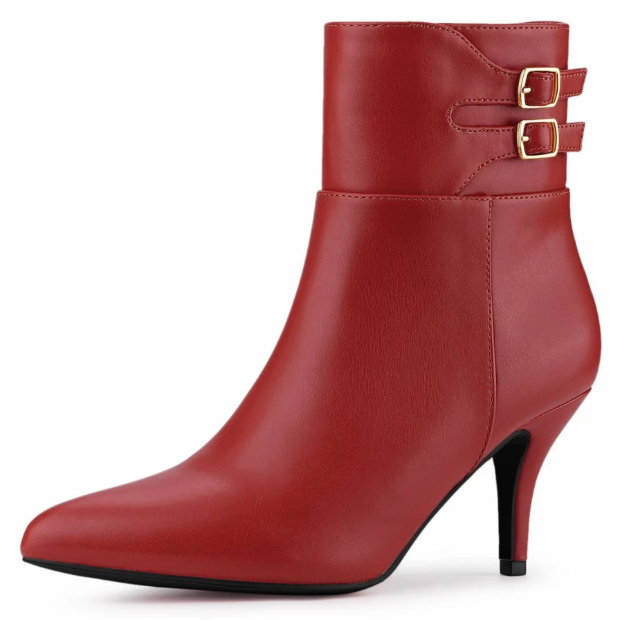 Women's Stylish Pointed Toe Stiletto Heel Ankle Boots with Buckle Detail - Fashionable High Heel Boots for Elegant Outfits