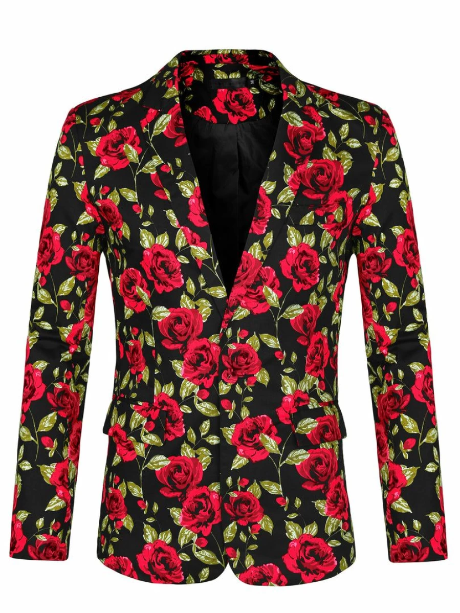 Men's Slim Fit Floral Prom Blazer Jacket - Lightweight One Button Suit for Formal Events