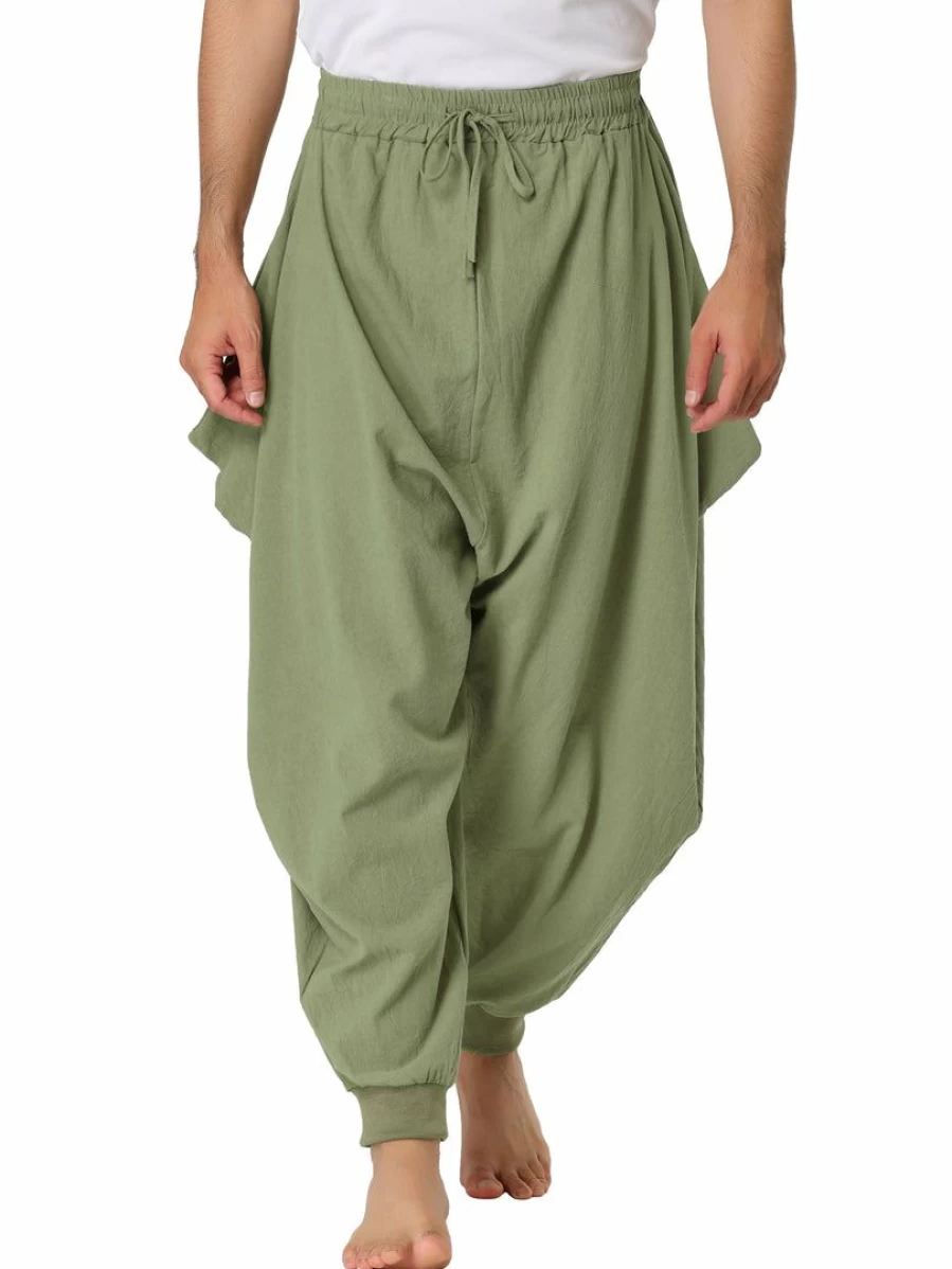 Men's Comfort Fit Solid Color Elastic Waist Harem Pants with Slant Pockets