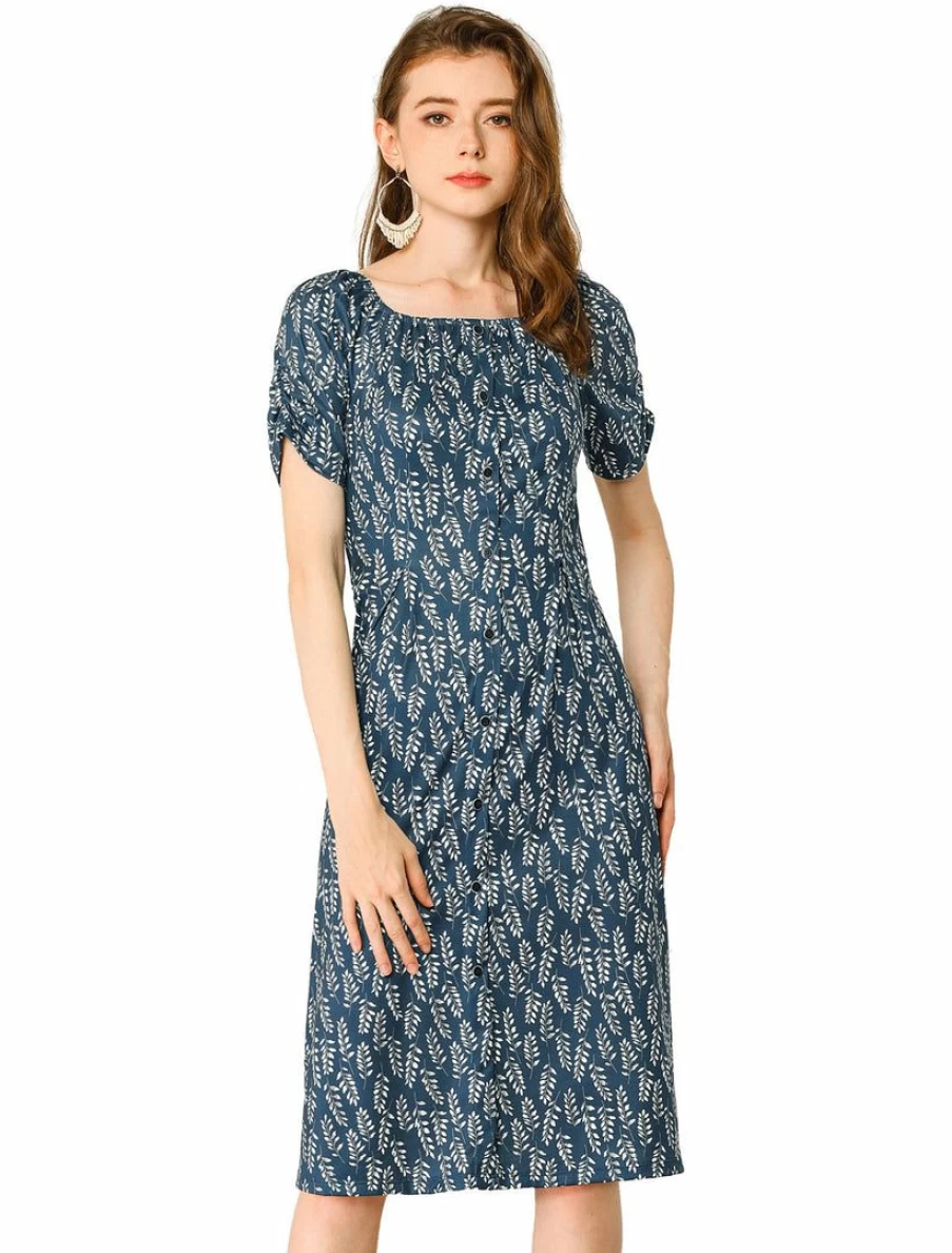 Women's Floral Print Flare Dress with Pleated Waist and Ruched Sleeves - Elegant Party & Casual Wear
