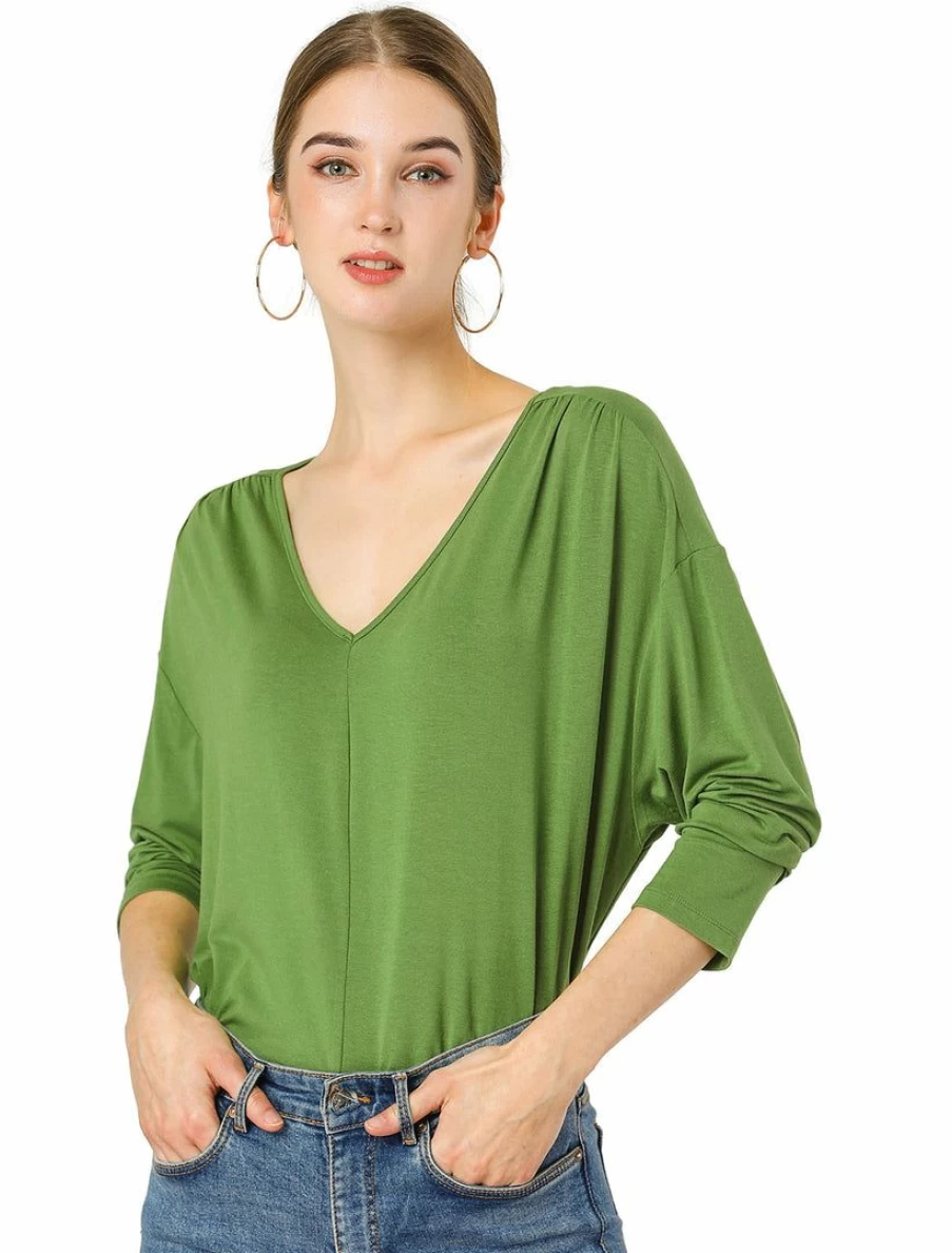 Women's Casual Loose V-Neck Batwing Dolman Top - Comfortable & Stylish Tunic Blouse