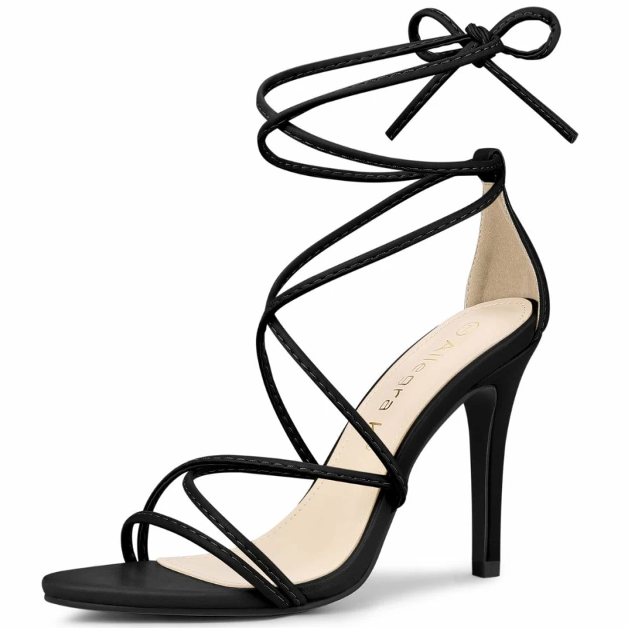Women's Strappy Stiletto Heel Sandals - Lace Up High Heels for Elegant Nights Out