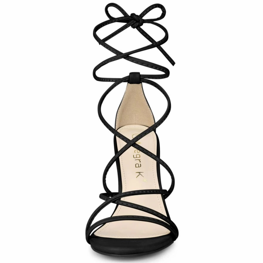 Women's Strappy Stiletto Heel Sandals - Lace Up High Heels for Elegant Nights Out