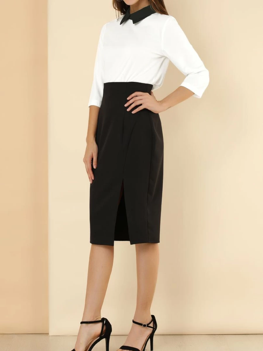 Women's Polka Dot Blouse with Contrast Collar and 3/4 Sleeves - Stylish Casual Tops