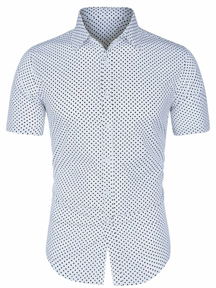 Men's Short Sleeve Cotton Polka Dot Button-Up Shirt Casual Stylish Summer Top