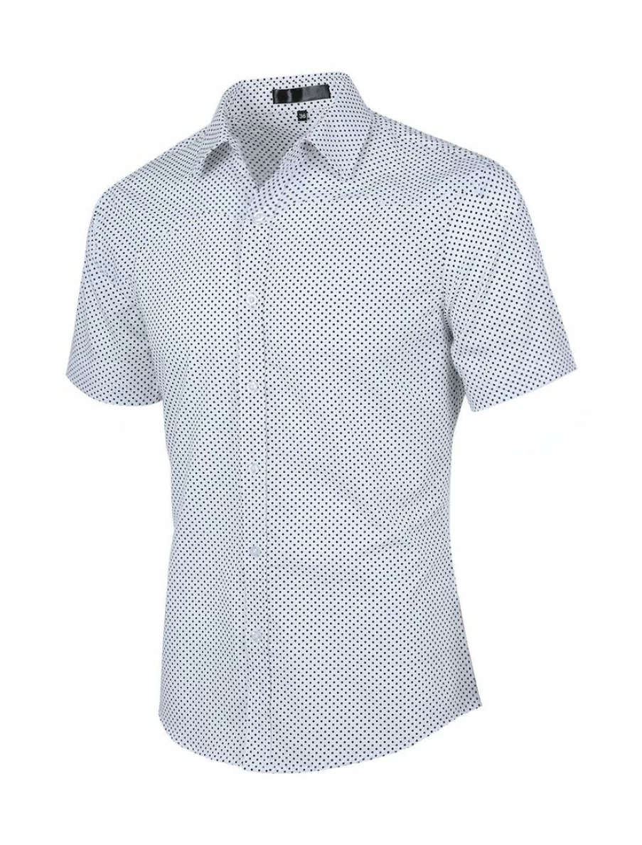 Men's Short Sleeve Cotton Polka Dot Button-Up Shirt Casual Stylish Summer Top