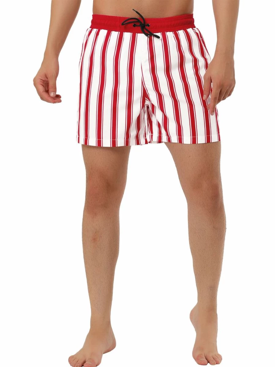 Men's Striped Mesh Swim Shorts with Drawstring Waist & Pockets for Summer