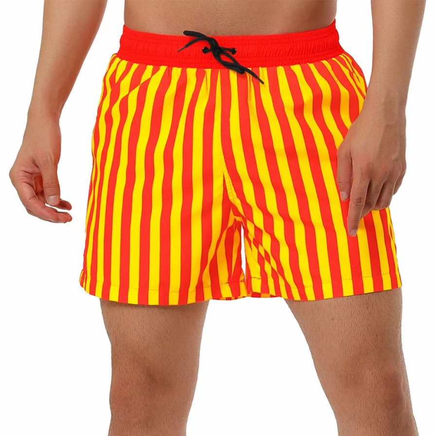 Men's Striped Mesh Swim Shorts with Drawstring Waist & Pockets for Summer